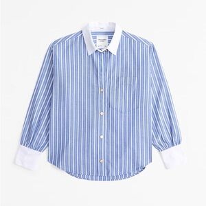 Abercrombie & Fitch Gold Button Relaxed Oxford Shirt Blue & White Stripe